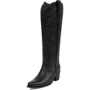 Elegant Black Western Heeled Boots